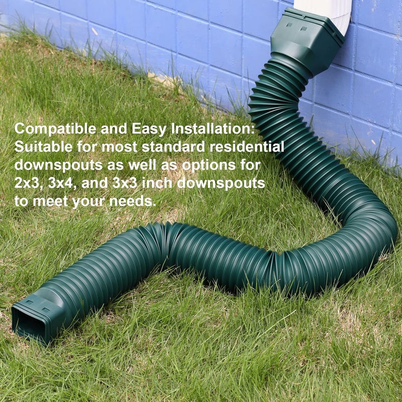 plusgutter 11.5ft Long Gutter Downspout Extensions Flexible, Drain Downspout Extender, Down Spout Drain Extender, Gutter Connector Rainwater Drainage, Extendable from 2.6ft to 11.5ft(2Pack, Green) - Image 5